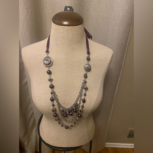 paparazzi Jewelry - Paparazzi Elegant Purple and Silver Ribbon Necklace with Beaded Earrings!!